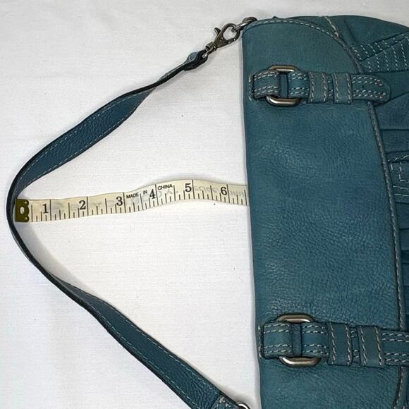 Vintage Y2K Fossil East West Shoulder Bag Blue Denim Stitch Leather Buckle - Picture 10 of 10